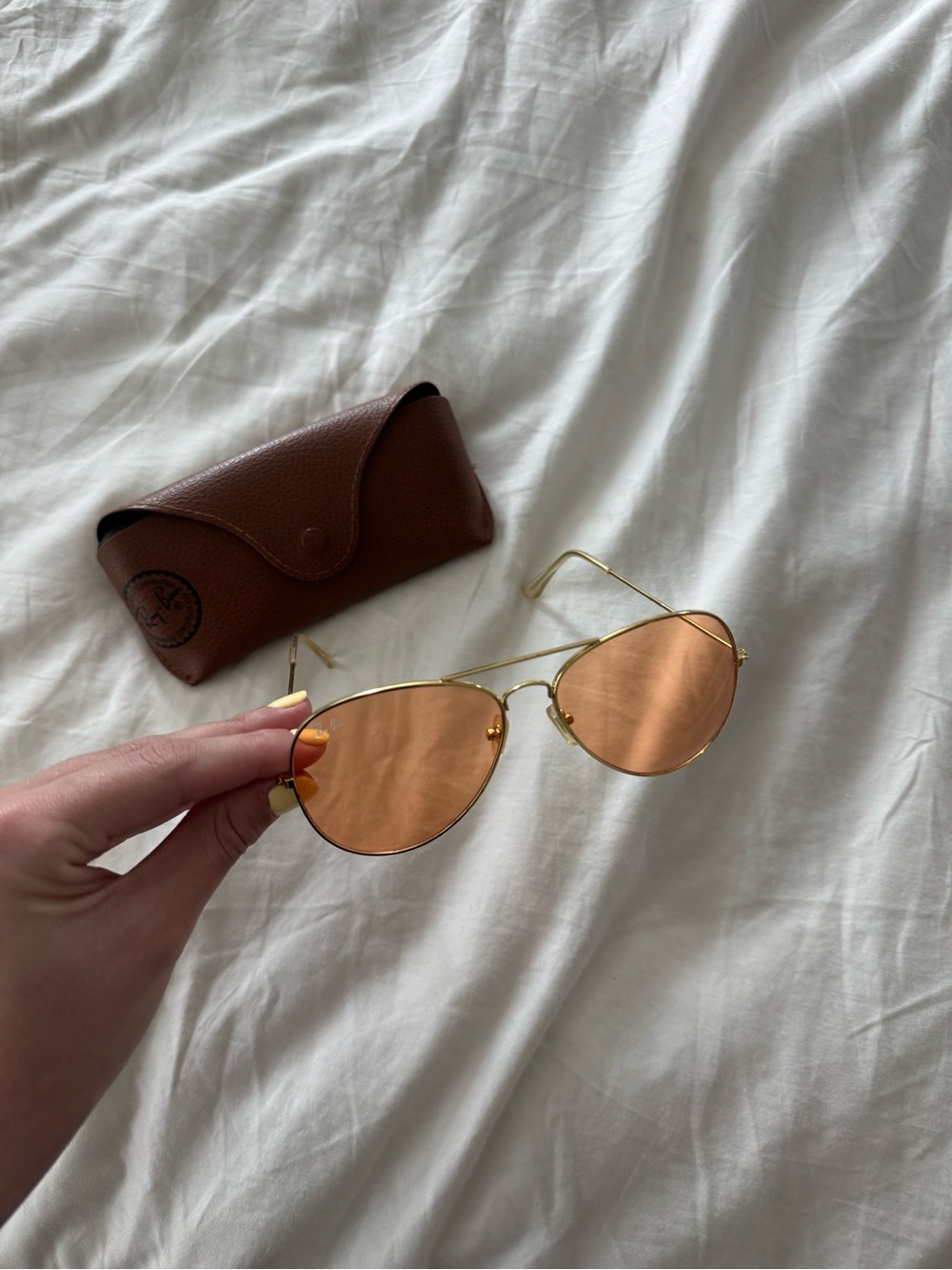 Ray-Ban Gold Frame Aviators with Amber Lenses